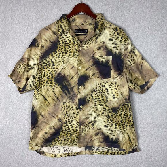 AllSaints Mens XL Haze Short Sleeve Shirt in Goldcoast Yellow All Over Print - Picture 1 of 5
